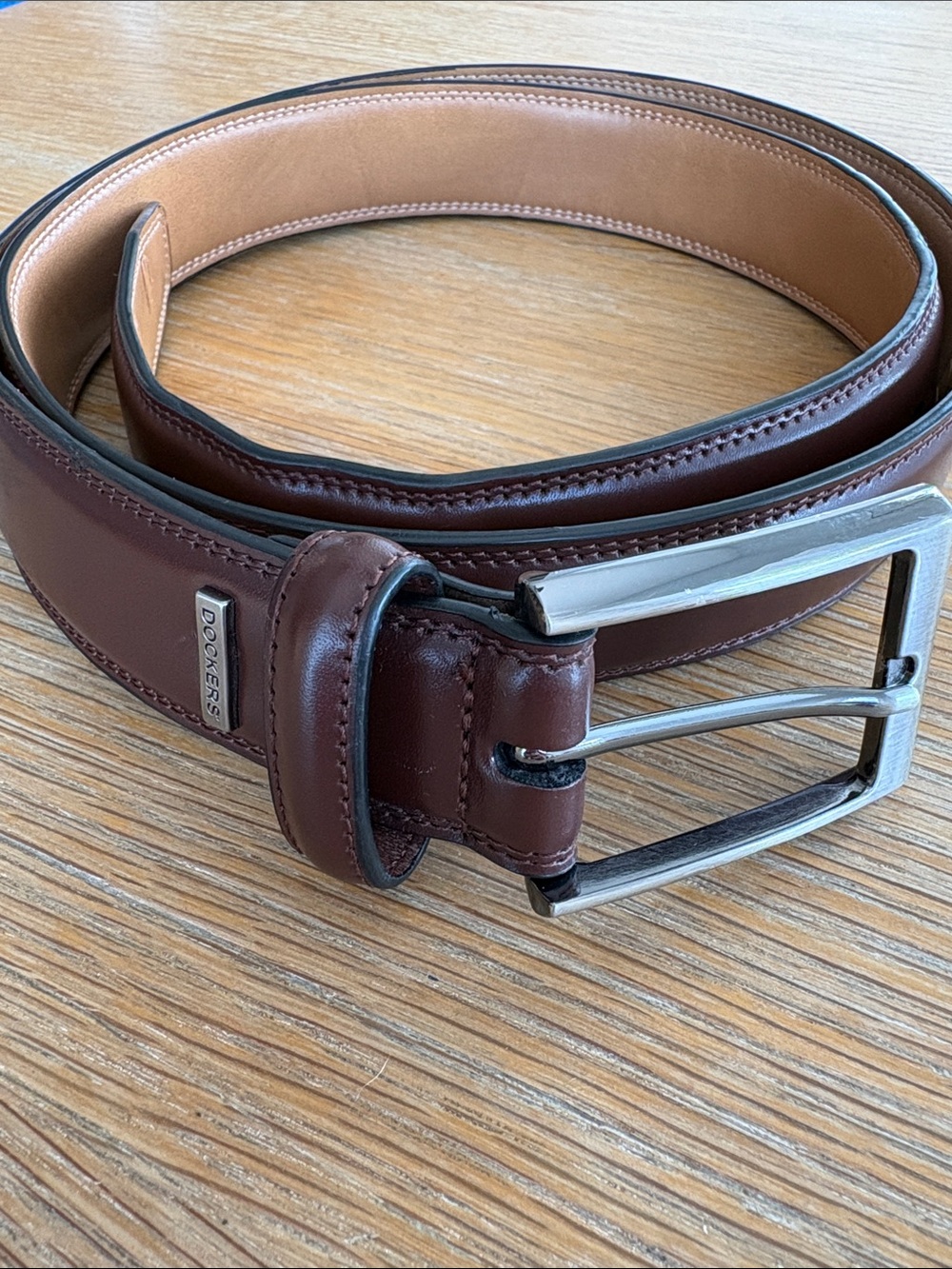 Dockers Men's Dark Brown Leather Belt with Silver Buckle